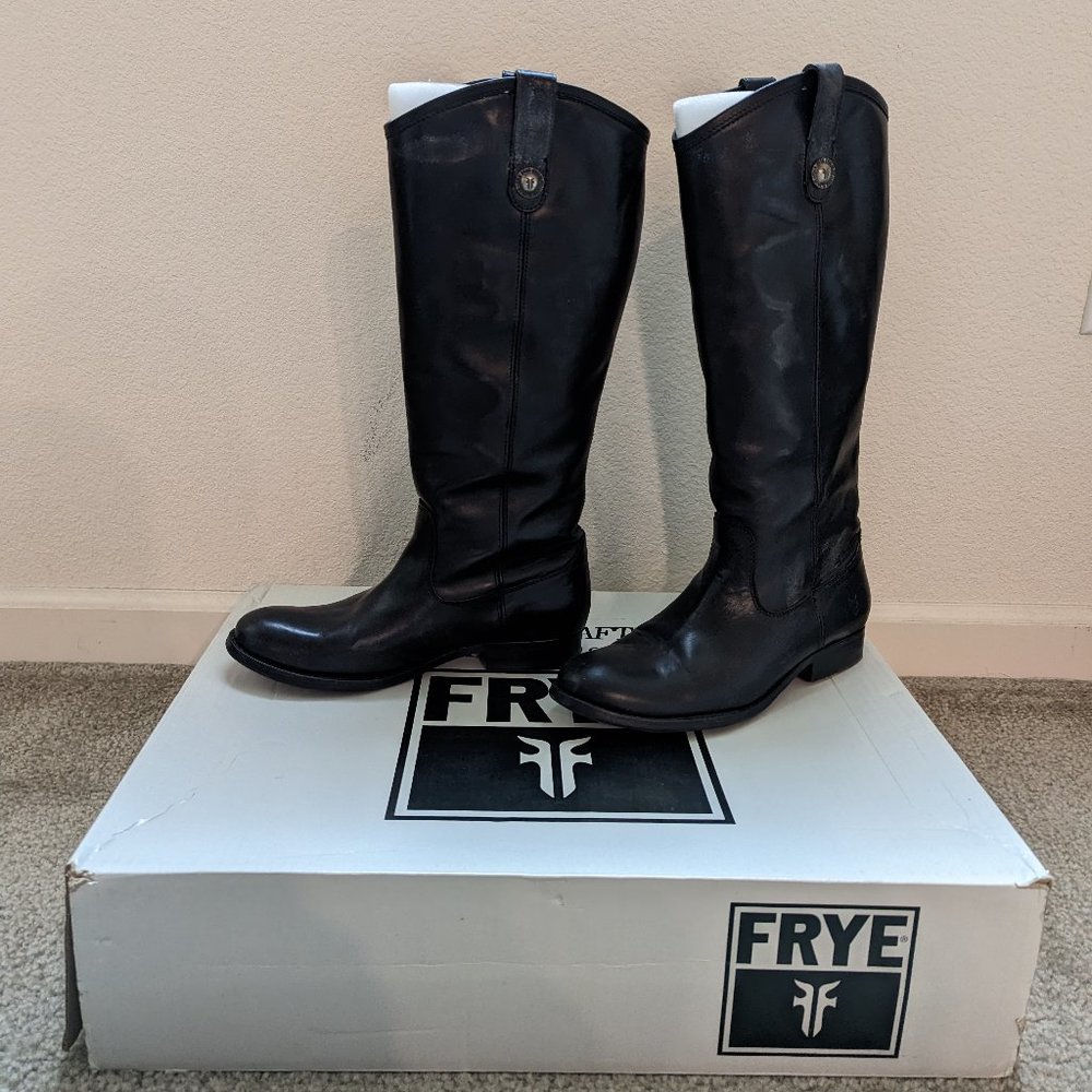FRYE Melissa Button Riding Boot - Black Leather